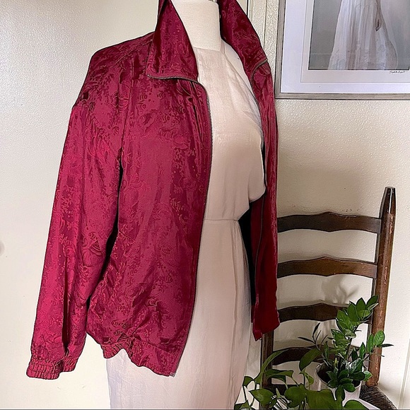 Vintage Windbreaker bomber Jacket Silk Floral unisex zip up sz m - Picture 1 of 8